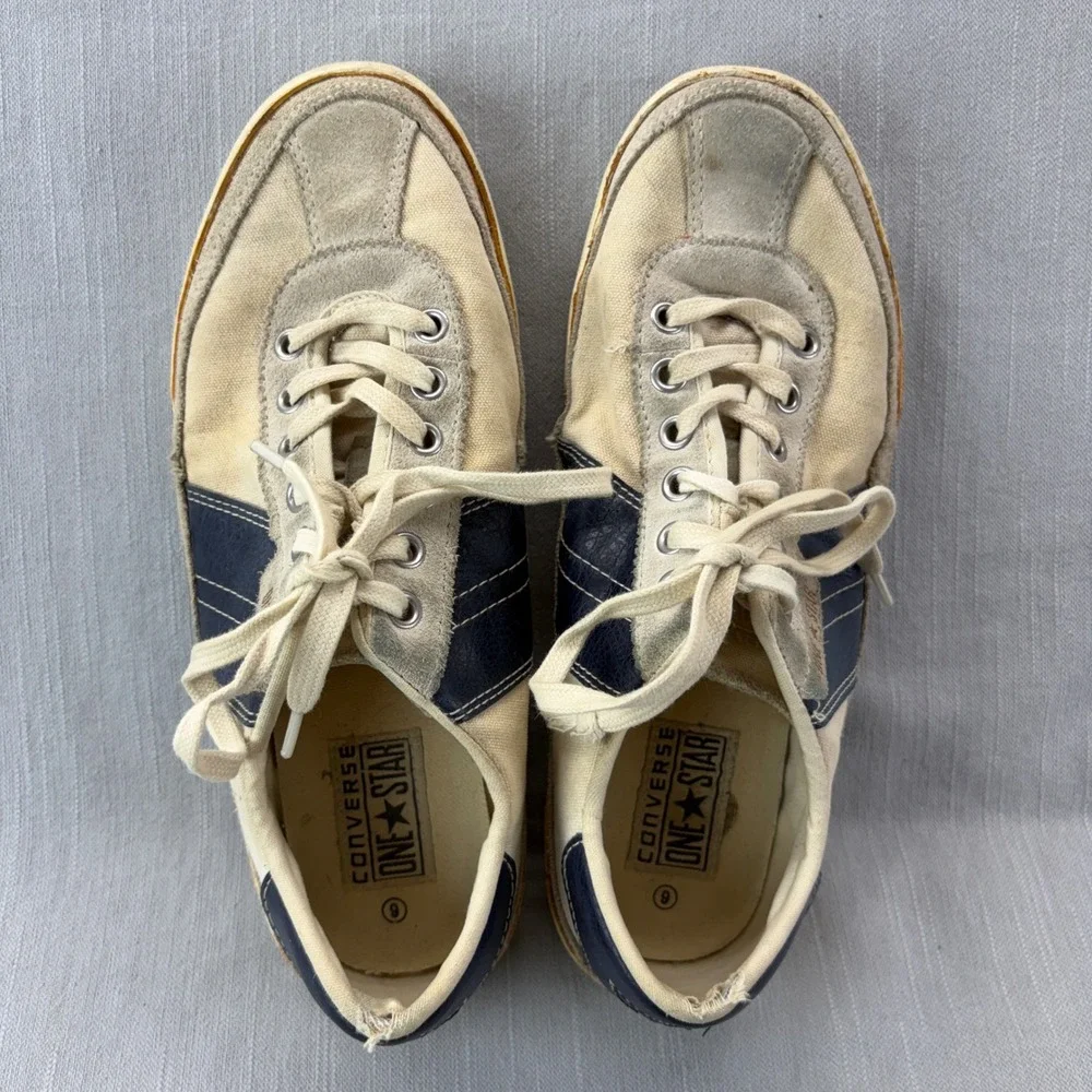 Converse One Star Sneakers Womens 9 Low Top Cream Navy Blue 509571T